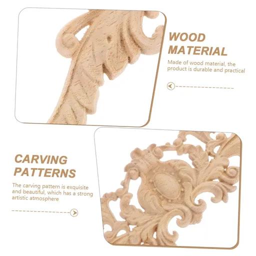 Long Wood Carved Appliques Onlays, 4-Pack Unpainted Decorative Corner Carving Decals Set for Wall Door Cabinet Closet-40*10*1cm