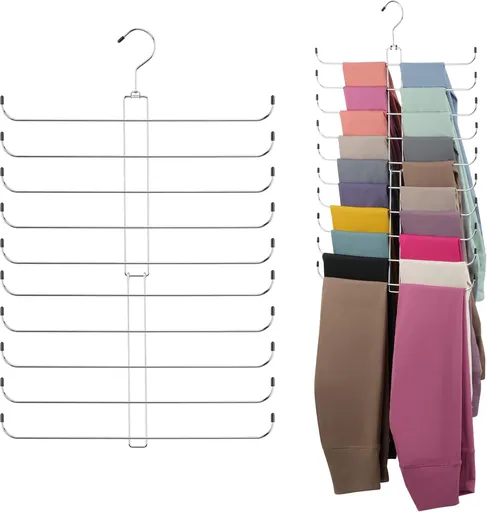Legging Organizer for Closet, 2 Pack Rotatable Yoga Pants Hanger for Women's XS-XL and Girls' Leggings, Holds Up to 40 Pairs, Space-Saving Closet Organizers and Storage, Silver