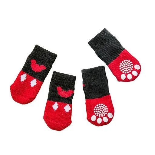 Dog Socks Non-Slip Grip Slip Anti-Slip - Puppy Cat Pet Shoes Slippers M Size - Red Mickey
