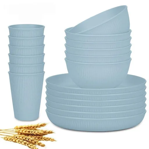 Wheat Straw Dinnerware Set Unbreakable Dinner Plates BPA-Free 18 Piece Blue