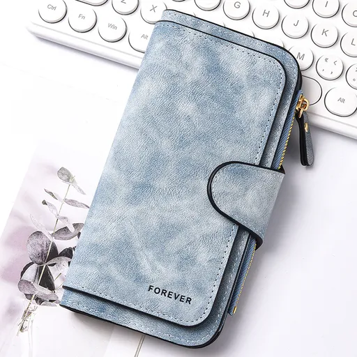 Blue Stylish Large-Capacity Women's Long Wallet – Vintage PU Leather Clutch with Zipper and Snap Closure