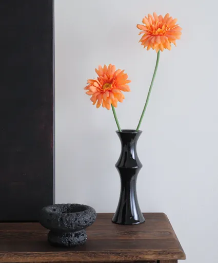 Glossy Black Ceramic Vase - Unique Bamboo-Look Design (20x8x5.5cm)