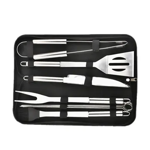 9 Piece Stainless Steel BBQ Grill Tool Set with Oxford Storage Bag for Outdoor Barbecue, Camping, Picnics and Home Grilling