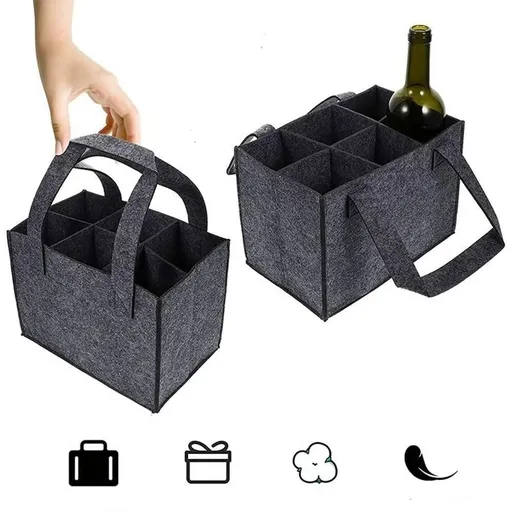 Wine Bottle Wine Carrier Tote,Cube Box Portable Fashion Wine Bottle Carrier Foldable 6 Bottles Home Protective Grey Wine Storage Bag