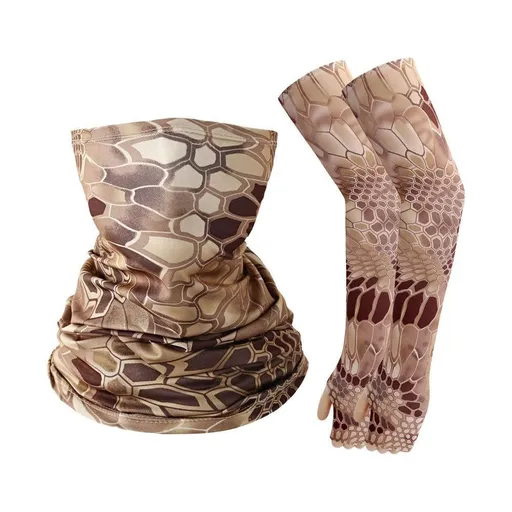 Desert Snake‑Skin Camo Sun Protection Combo, Tactical‑Grade UV‑Resistant Sleeves Gloves Neck Gaiter, For Desert Exploration Activity, Holiday Desert Travel Accessory, One Size, Desert Snake‑Pattern Mask, 2 Pcs