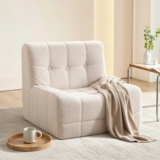 Artiss Single Small Boneless Couches for Living Room White Fabric
