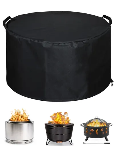 36*20in Round Gas Fire Pit/Table Cover,Waterproof 420D Heavy Duty Polyester with PVC Coating Material,Tear/Fading Resistant,Outdoor Firepit Table/Bowl,Fireplace Cover - Black