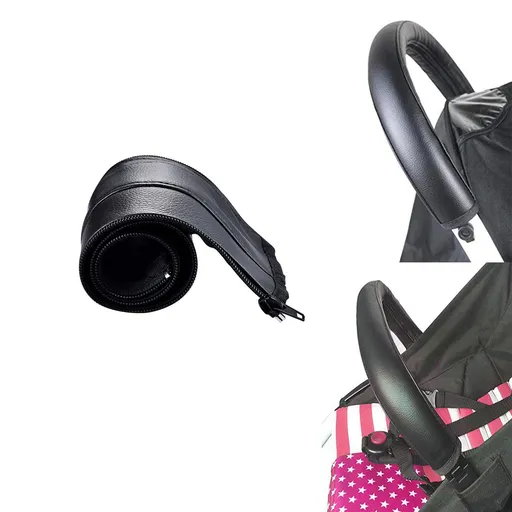 Stroller Handlebar Cover PU Leather Compatible with Armrest Bumper Bar Black