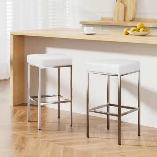 Bar Stools PU Leather Padded White Set of 2