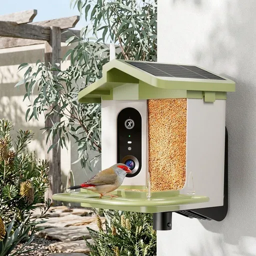 Smart Bird Feeder with 2K-4K Ultra HD AI Bird Recognition, Solar-Powered Outdoor Camera Feeder for Garden, Balcony, or Tree Mounting, Ideal for Bird Watching Enthusiasts and Backyard Wildlife Lovers (2.5K, Green)