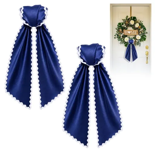 2Pcs Wreath Sash for Front Door White Scalloped Wreath Satin Sash Garland Ribbon Accessories for Yard Doorway Porch Bridal Shower Home Decor 56x4.7 inch