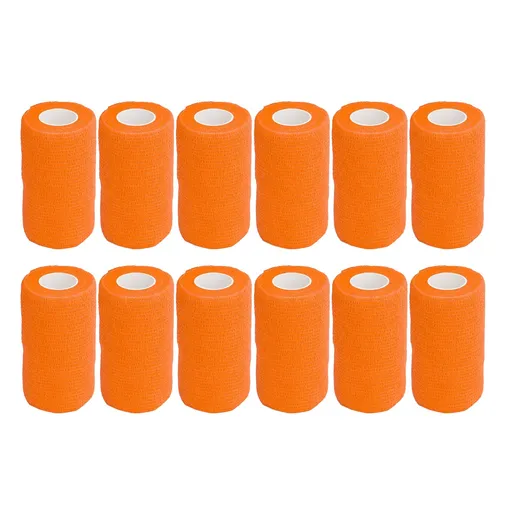 12Pcs Bandage Wrap Natural Latex Elastic Self Adhesive Wrap for Cows Dogs Horses 10cm Orange