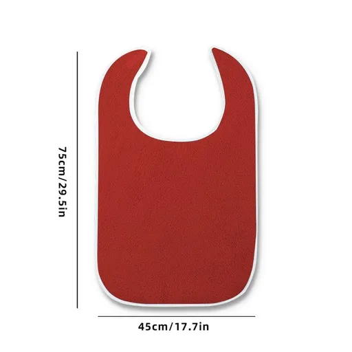 Waterproof Mealtime Bib for Adults and Seniors, Washable Eating Apron for Bedridden and Hemiplegic Patients—Red