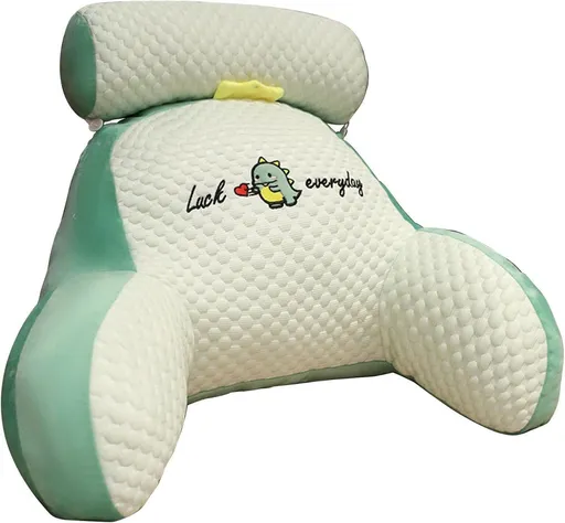 Reading Pillow for Kid Or Adult Large Back Pillow for Sitting Up in Bed Detachable Neck Roll with Arms Large Bed Rest Pillow Back Pillow for Sitting in Bed Watching TV Reading - Green - Size 70*50CM