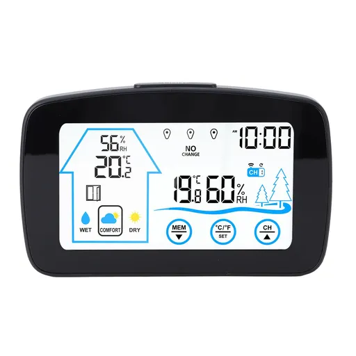 Wireless Hygrometer Thermometer Backlight Touchscreen Button Weather Forecast Wireless Temperature Humidity Gauge for Indoor Outdoor Black