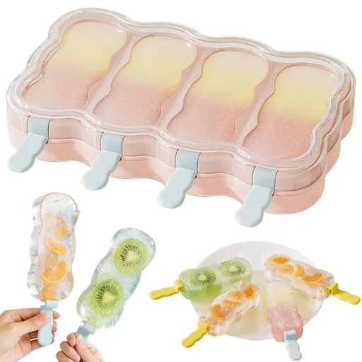 4 Compartment Ice Cube Tray with Sticks for Easy Release, Removable Ice Maker for Freezer, Homemade Ice Cubes for Drinks and Summer