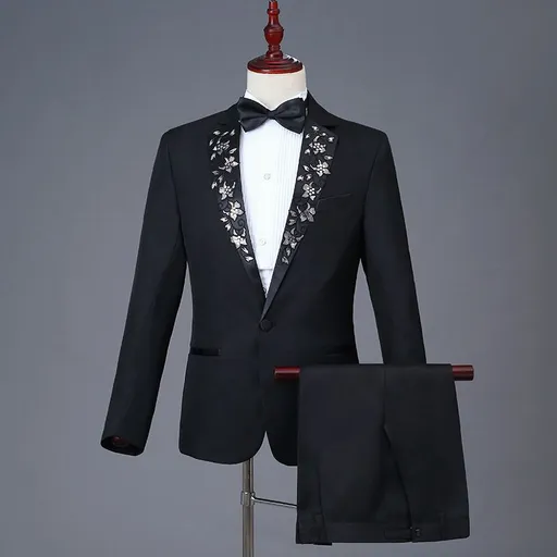 Men Tailcoat Suit Slim Fit Jacquard Performance Formal Section B XXXXL