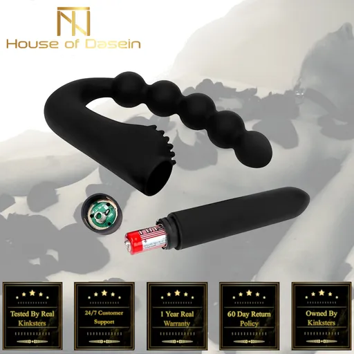 House Of Dasein Black Anal Beads 10 Speed Clitoral Vibrator Prostate Massager Butt Plug Bdsm - Black