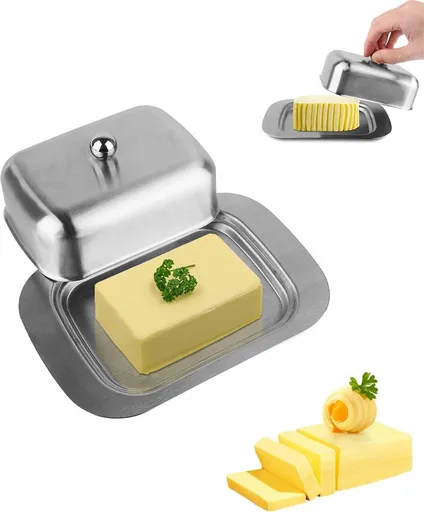 Butter Dish With Lid - Stainless Steel - Small Butter Dish Freshness Container - Butter Holder - Butter Dish - Storage Box For Butter - Butter Clock - Butter Box - Fresh Butter - Sustainable - Kitchen Utensils - For All Common Butter And Other Foods