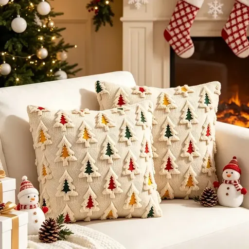 2PCS 🎄 Christmas 3D Embroidered Throw Pillow | Scandinavian Style, Brighten Up Your Winter Home (Insert Not Included)