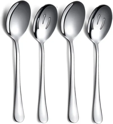 Spoons - 4-piece set - Stainless steel salad spoons - Includes 2 serving spoons and 2 skimmers - Suitable for desserts and coffee