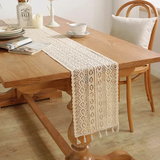 Wide Lace Trim for Fabric Crochet Trim Lace Ribbon for Sewing Table Runner DIY Craft Supply 24x180cm（beige,Only table flag）