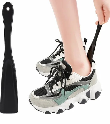 Spoon-shaped shoehorn | Plastic | Length 19.5 cm | Shoe puller | With hanging loop | Black
