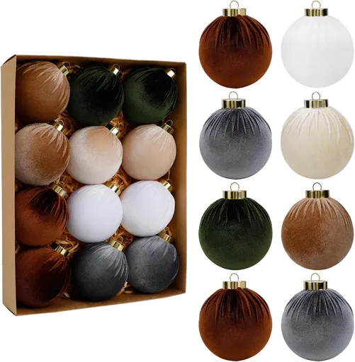 12 Pcs Christmas Tree Ornaments Set, 80mm/3.15in Large Velvet Christmas Ornaments for Xmas Tree Decorations Shatterproof Hanging Flocked Balls Ornaments Holiday Party Indoor Home Decor