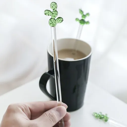 10 Pieces Cocktail Stirrers Glass Cactus Swizzle Sticks Transparent Glass Stir Sticks Reusable Stirring Rod for Coffee Drink (Cactus)