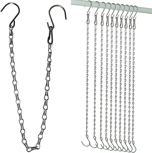 10 Pack SIL Storagehook Silver Hanging Chains with Hooks, Grow Lights Chain adjusable fit bird feeders for outdoors, Plant hanger indoor, Hanging Planter, Wind Chime, Pendant light, Christmas wreath