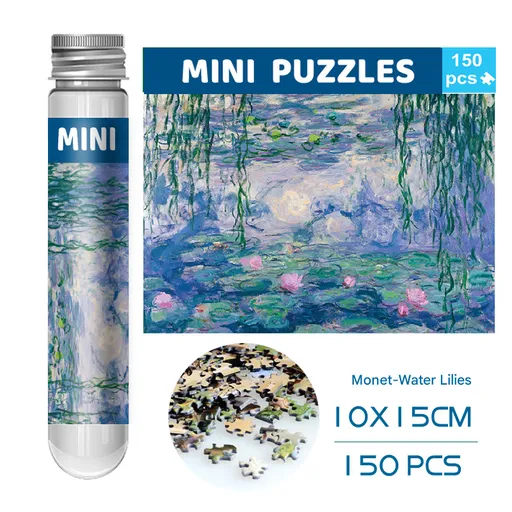 2 PCS 150-Piece Mini Puzzle in Reusable Tube – Compact Jigsaw for Home or Travel, Frame Not Included(132-Water lily)