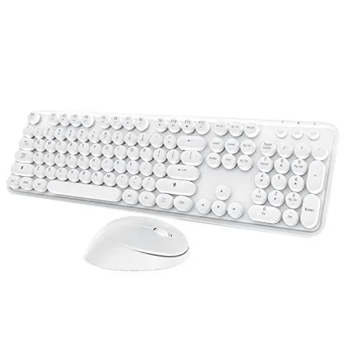Wireless Keyboard and Mouse Cute Retro Typewriter for PC Full Size With Number Pad & Mouse,Compatible With All Windows,Ideal For Windows,1600DPI,Computer, PC, Notebook, Laptop