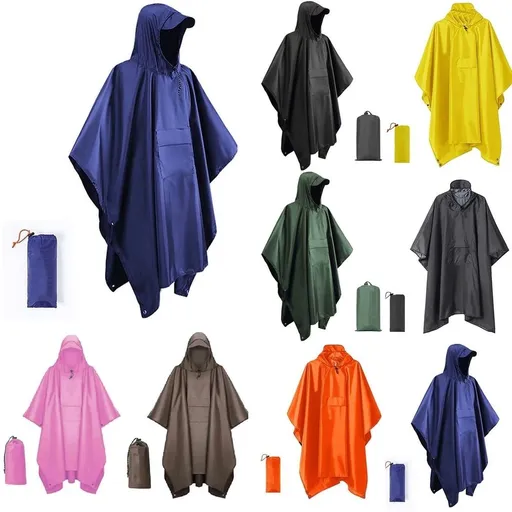3-in-1 Outdoor Rain Poncho, Waterproof Hooded Raincoat Jacket for Men Women Adults, Thick Rain Poncho with Pocket, Lightweight Reusable Outdoor Adventure Gear for Hiking, Climbing, Fishing & Travel