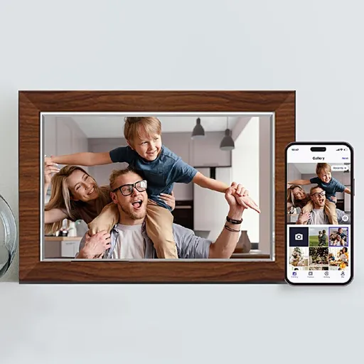 10.1 Inch Digital Picture Frame - 1280 * 800 HD WiFi Enabled with Load from Phone Capability, 32GB Memory Touch Screen Photo Display Brown