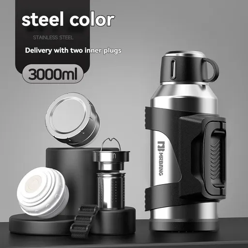 316 Stainless Steel Thermos Large Capacity Thermos Portable Thermos Flask - Silver - Size 3000ml