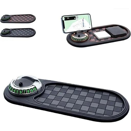 Anti-Slip Phone Holder Storage Mat, Multifunction Car Anti-Slip Mat – New Dashboard Mat with Temporary Parking Number Display, Holds Phone, Sunglasses, Keys & Gadgets