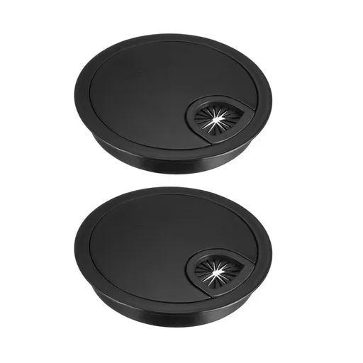 Cable Hole Cover, 2.1in Desk Wire Cord Cable Grommets Hole Cover for Office PC Desk Cable Cord Organizer, 2 Pcs Black