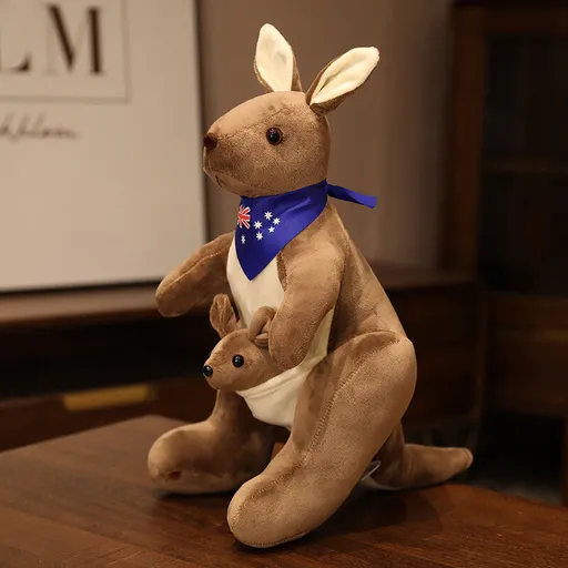 Kangaroo Stuffed Animal with Joey in Pouch & Australia Scarf - Soft Cuddly Plush Toy(32cm, Dark brown )| Other Colors Available in Store