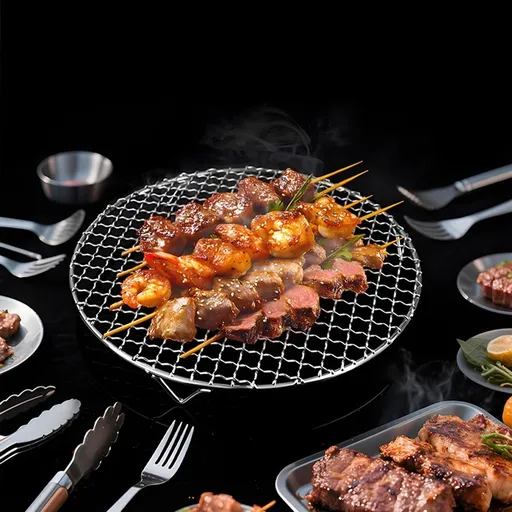 Multifunctional BBQ Grill Net Grid Rack, Barbecue Grate with Even Heat Distribution for Outdoor, Camping, Picnic and Garden Cooking, Reusable