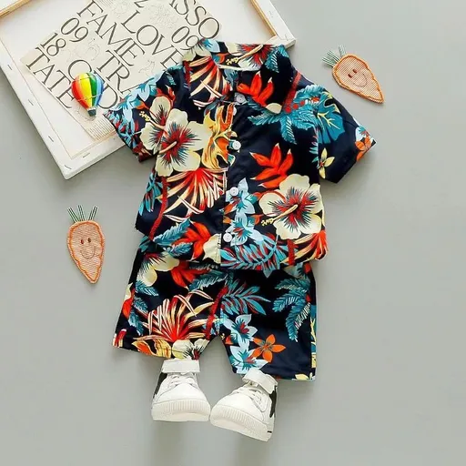 Chaole Pig Boys Cotton Short Sleeve Suit Fusang Red 80cm