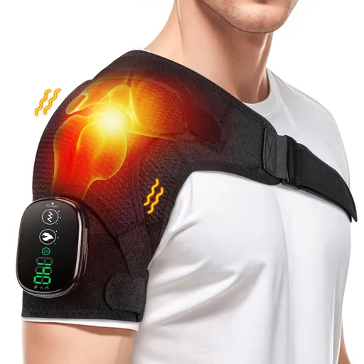 Cordless Heated Shoulder Massager Wrap, Portable Shoulder Brace Heating Pad with 3 Heat for Pain Cuff Frozen Relief Deep Tissue Warmer Gift for Men Women