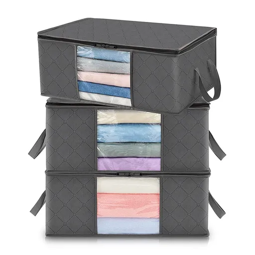 3 Pack 35L Clothes Storage Bag, Foldable Underbed Storage Box, Quilt Storage Cover Closet Organizer, Clear Window In