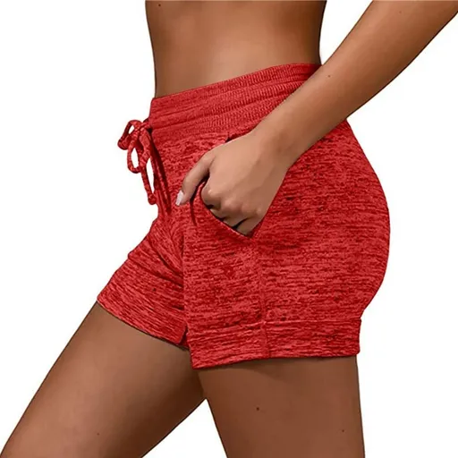 Women's Drawstring Yoga Shorts Quick Dry Workout Running Shorts Stretch Fitness Sports Pants Red - 4XL
