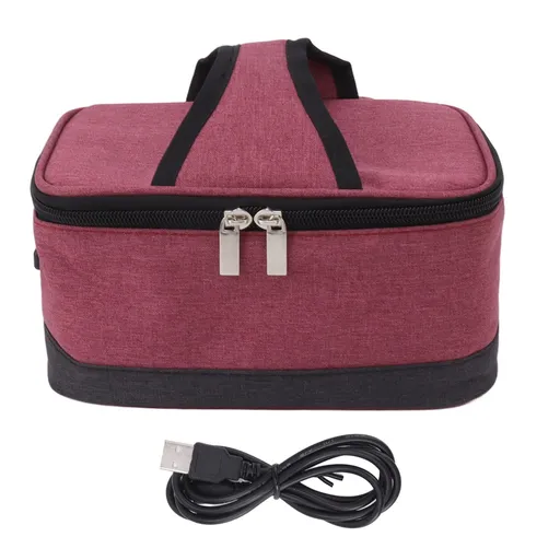 Portable Electric Lunch Box Food Heater USB Constant Heating Insulation Bag Heated Lunch Box Bag Wine Red