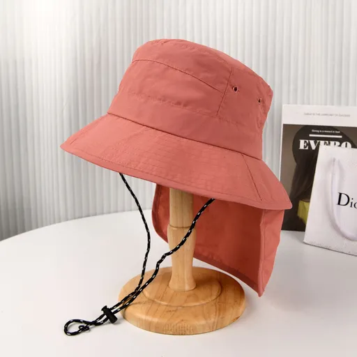 Pink Packable Quick Dry Bucket Sun Hat (Circumference 58 to 60cm) - Lightweight Wide Brim Hat with Neck Flap, Breathable Wind Resistant Outdoor Hat for Hiking Fishing and Travel