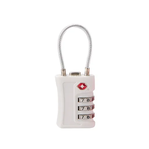 Cable Combination Padlock TSA Approved 3-Digit Security Lock Durable Steel Wire White