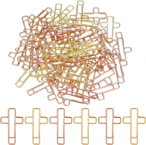 100 Pieces Cross Paper Clips with Clear Plastic Box Gold and Rose Gold Color Cute Paperclips Christian Journaling Supplies Metal Clamps Bible Study Gifts for Bookmark Office Document Note