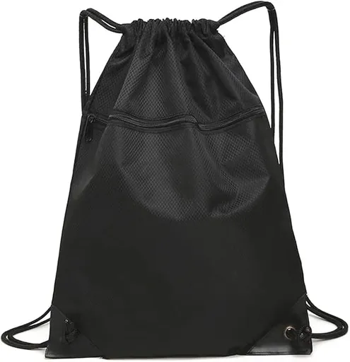 Drawstring sports bag - large sports bag with PE pocket and external zip - waterproof drawstring swim backpack for men, women, boys and girls - sports, school, beach holiday, swimming, travel, yoga
