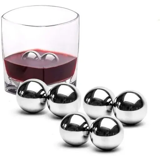 6 Piece Reusable Cooling Ball Set for Glasses, 304 Stainless Steel, Silver