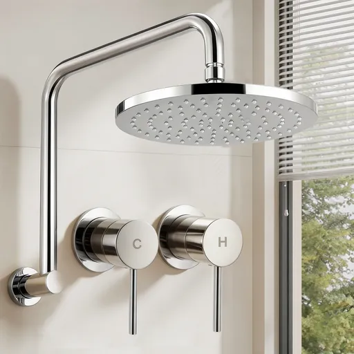 Cefito 9'' Rain Overhead Swivel Shower Head with Wall Twin Swivel Bathroom Tap Silver